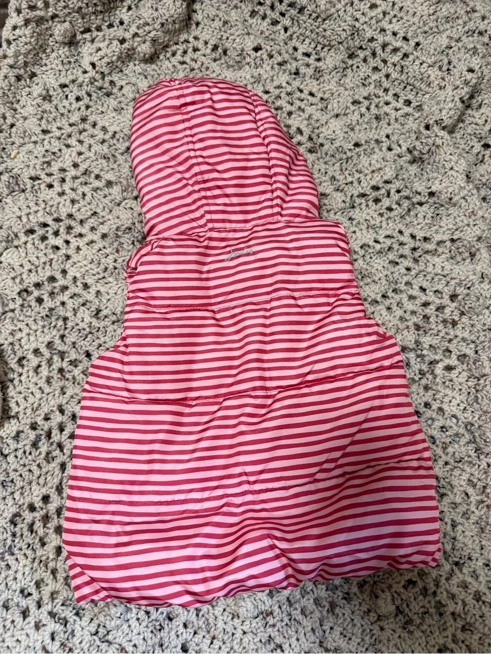 Joules Pink Striped Hooded Kids Puffer Vest 18-24m
